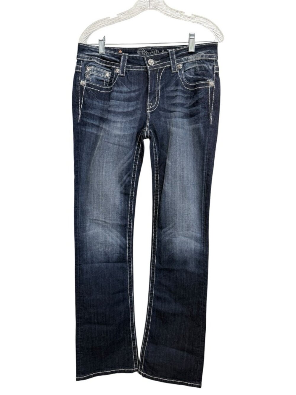 Miss Me Jeans Womens 30x34 EUC  Bootcut JP5910B Blue Denim Low Rise Thick Stitch